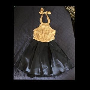 Navy Blue and Gold Skater Dress